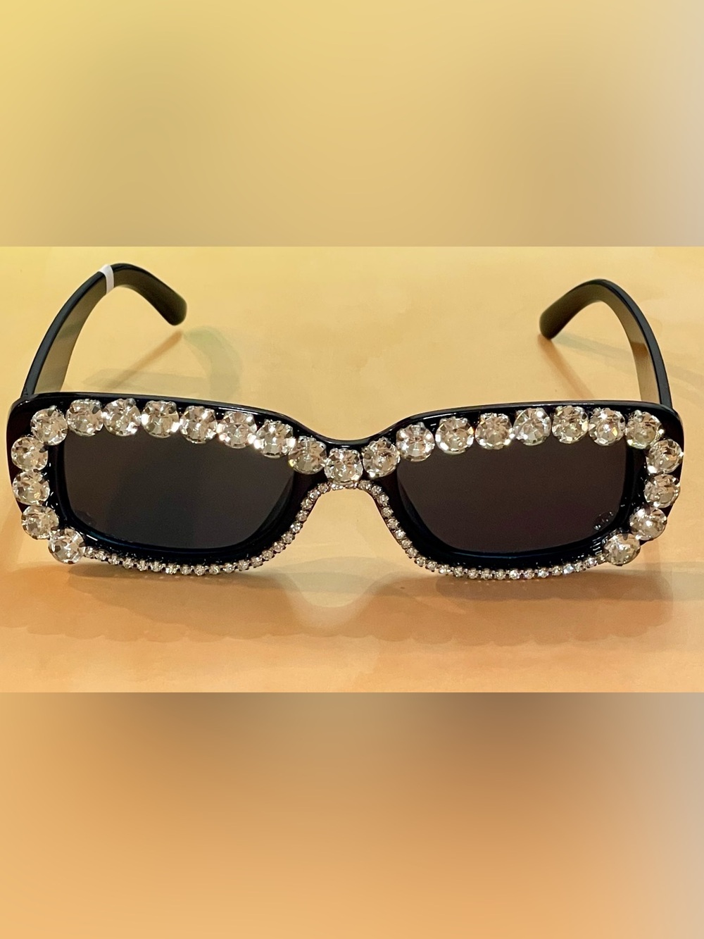 Anthropologie Boho Glam Black Crystal-Trim Rectangular Embellished Sunglasses - Picture 12 of 16